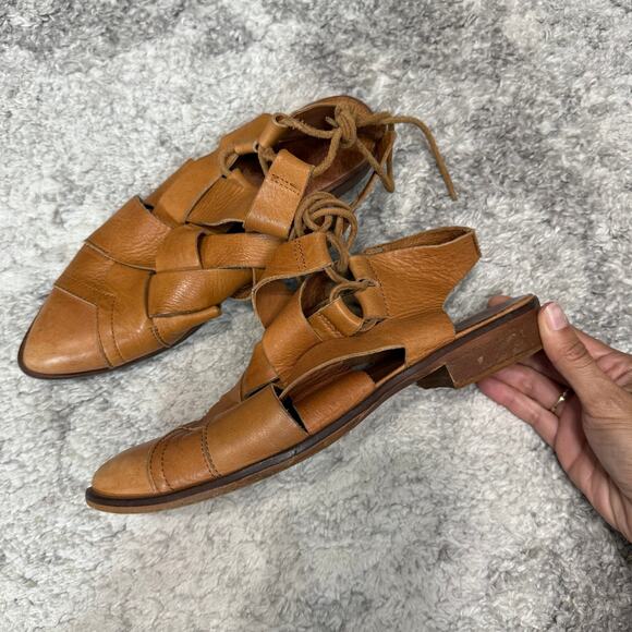 Free People Destino Brown Woven Leather Flats Lace-Up Size 37 - Picture 1 of 8